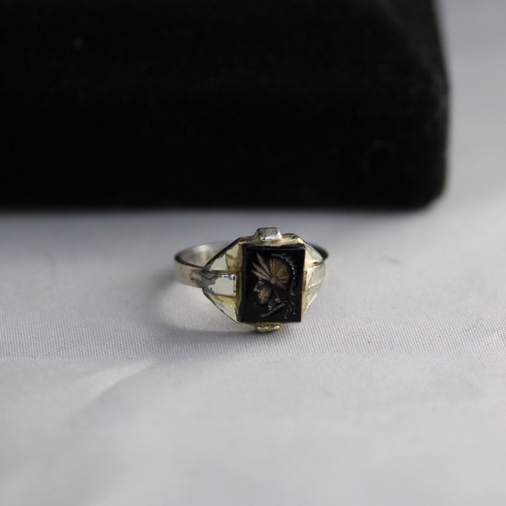 Vintage Sterling Silver Roman Soldier Cameo Ring Adjustable Size 6-7 Signet - Picture 4 of 9